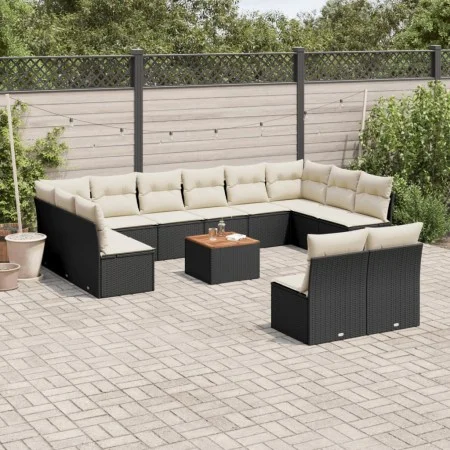 Garden sofa and cushion set 13 pieces black synthetic rattan by , Garden sets - Ref: Foro24-3223893, Price: 695,52 €, Discoun...