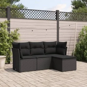 4-teilige Gartensofagarnitur mit schwarzen synthetischen Rattankissen von , Gartensets - Ref: Foro24-3249374, Preis: 260,43 €...