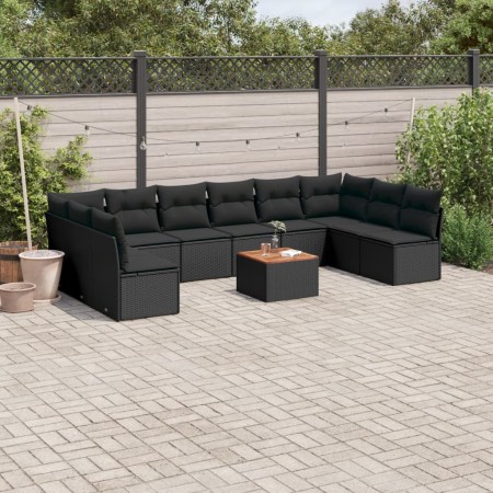 Gartensofagarnitur 11-teilig mit schwarzen Kissen aus synthetischem Rattan von , Gartensets - Ref: Foro24-3223794, Preis: 628...