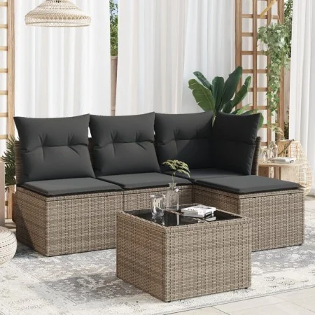 Gartensofa-Set mit 5-teiligen Kissen aus grauem synthetischem Rattan von , Gartensets - Ref: Foro24-3249349, Preis: 275,71 €,...