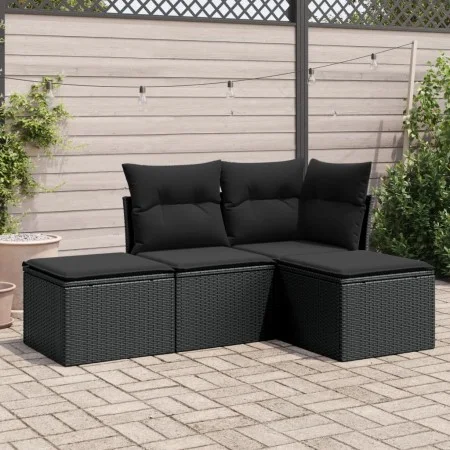 Gartensitzgruppe 4-teilig mit schwarzen Polstern aus synthetischem Rattan von , Gartensets - Ref: Foro24-3249314, Preis: 235,...