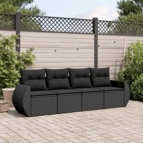 Juego de sofás jardín 4 pzas con cojines ratán sintético negro by , Garden sets - Ref: Foro24-3253412, Price: 278,43 €, Disco...