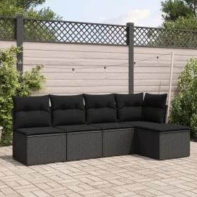 Set de muebles de jardín 5 pzas y cojines ratán sintético negro by , Garden sets - Ref: Foro24-3249354, Price: 285,56 €, Disc...