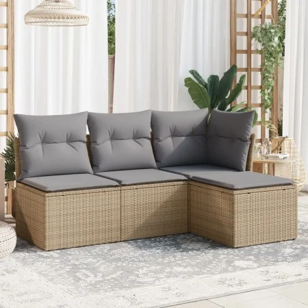 Gartensitzgruppe mit 4-teiligen Sofas und Kissen aus synthetischem Rattan in Beige. von , Gartensets - Ref: Foro24-3249338, P...