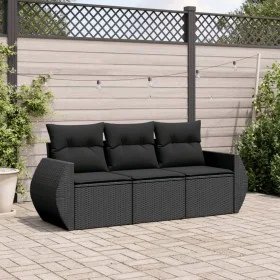 Set Gartensofas mit Kissen 3 Stück synthetisches Rattan schwarz von , Gartensets - Ref: Foro24-3253392, Preis: 221,21 €, Raba...