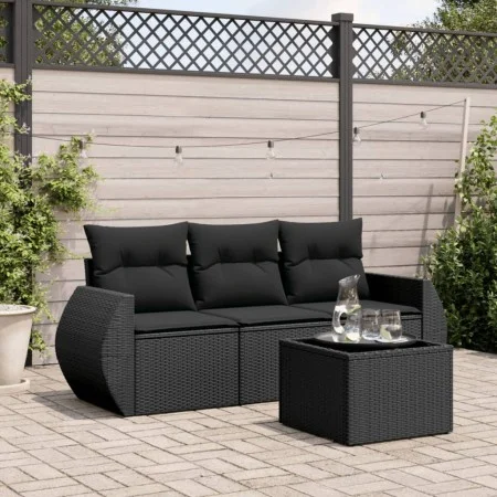 4-piece garden sofa set with black synthetic rattan cushions by , Garden sets - Ref: Foro24-3253402, Price: 269,91 €, Discoun...