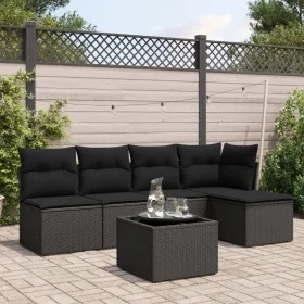 6-teiliges Gartensofa-Set und schwarze synthetische Rattankissen von , Gartensets - Ref: Foro24-3249364, Preis: 332,29 €, Rab...