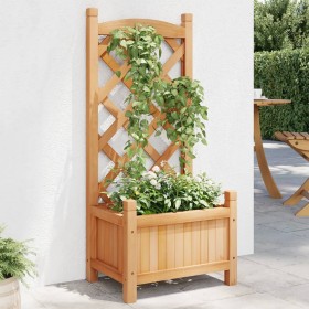 Jardinera con enrejado de madera maciza de abeto marrón