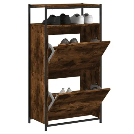 Smoked oak engineered wood shoe rack 60x34x112 cm by , Shoe racks and shoe organizers - Ref: Foro24-840031, Price: 91,89 €, D...