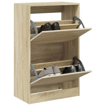 Engineered wood shoe rack in Sonoma oak, 60x34x96.5 cm by , Shoe racks and shoe organizers - Ref: Foro24-839947, Price: 76,56...