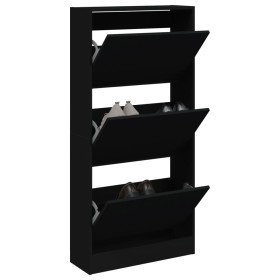 Black engineered wood shoe rack 60x21x125.5 cm by , Shoe racks and shoe organizers - Ref: Foro24-839897, Price: 96,84 €, Disc...