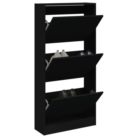 Black engineered wood shoe rack 60x21x125.5 cm by , Shoe racks and shoe organizers - Ref: Foro24-839897, Price: 95,41 €, Disc...