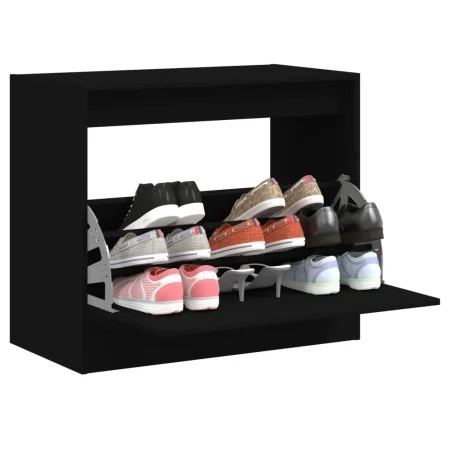 Black engineered wood shoe rack 80x42x69 cm by , Shoe racks and shoe organizers - Ref: Foro24-840002, Price: 66,13 €, Discoun...