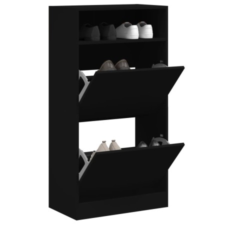 Black engineered wood shoe rack 60x34x116 cm by , Shoe racks and shoe organizers - Ref: Foro24-840016, Price: 82,13 €, Discou...