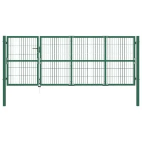 Puerta de valla de jardín con postes acero verde 350x120 cm de , Puertas de jardín - Ref: Foro24-142570, Precio: 517,17 €, De...