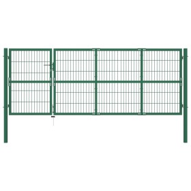 Puerta de valla de jardín con postes acero verde 350x120 cm de , Puertas de jardín - Ref: Foro24-142570, Precio: 526,87 €, De...