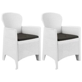 Sillas jardín con cojines 2 uds plástico aspecto ratán blanco de vidaXL, Sillas de jardín - Ref: Foro24-45598, Precio: 238,44...