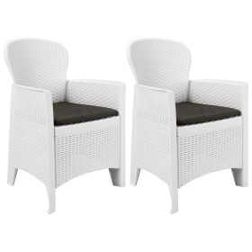 Sillas jardín con cojines 2 uds plástico aspecto ratán blanco de vidaXL, Sillas de jardín - Ref: Foro24-45598, Precio: 243,23...