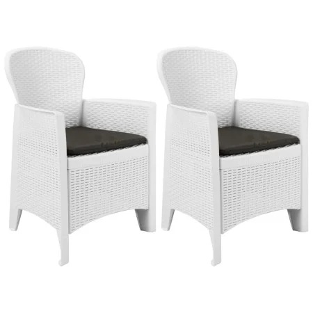 Sillas jardín con cojines 2 uds plástico aspecto ratán blanco de vidaXL, Sillas de jardín - Ref: Foro24-45598, Precio: 238,44...