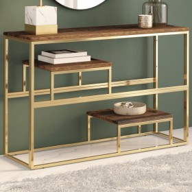 Mesa consola de acero inoxidable dorado y madera maciza