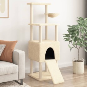 Rascador para gatos con postes de sisal crema 153 cm