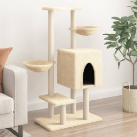 Rascador para gatos con postes de sisal color crema 117 cm