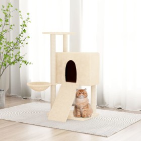 Rascador para gatos con postes de sisal crema 96 cm