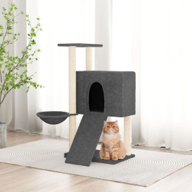Rascador para gatos con postes de sisal gris oscuro 96 cm