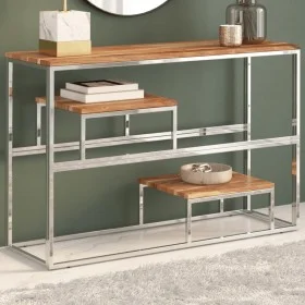 Console table silver stainless steel and solid acacia wood by , console tables - Ref: Foro24-350007, Price: 99,30 €, Discount: %