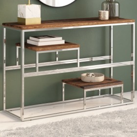 Silberner Konsolentisch aus Edelstahl und Massivholz von , Konsolentische - Ref: Foro24-350005, Preis: 113,18 €, Rabatt: %