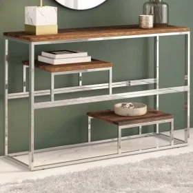 Silberner Konsolentisch aus Edelstahl und Massivholz von , Konsolentische - Ref: Foro24-350005, Preis: 112,15 €, Rabatt: %