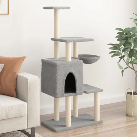 Katzenkratzbaum mit hellgrauen Sisalstämmen, 131 cm von , Katzenmöbel - Ref: Foro24-172128, Preis: 55,31 €, Rabatt: %