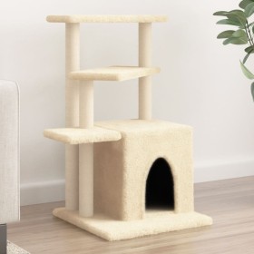 Rascador para gatos con postes de sisal color crema 83,5 cm