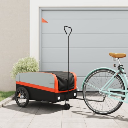 Schwarz-orangefarbener Fahrradanhänger aus Eisen, 45 kg von , Fahrradanhänger - Ref: Foro24-94061, Preis: 93,10 €, Rabatt: %