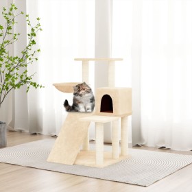 Rascador para gatos con postes de sisal color crema 82 cm