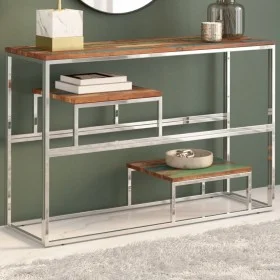 Console table silver stainless steel solid recycled wood by , console tables - Ref: Foro24-350008, Price: 98,84 €, Discount: %