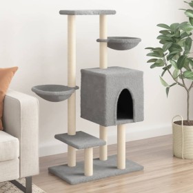 Rascador para gatos con postes de sisal gris claro 117 cm