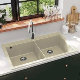 Küchenspüle aus Granit mit zwei beigen Becken von vidaXL, Sinkt - Ref: Foro24-144851, Preis: 266,13 €, Rabatt: %