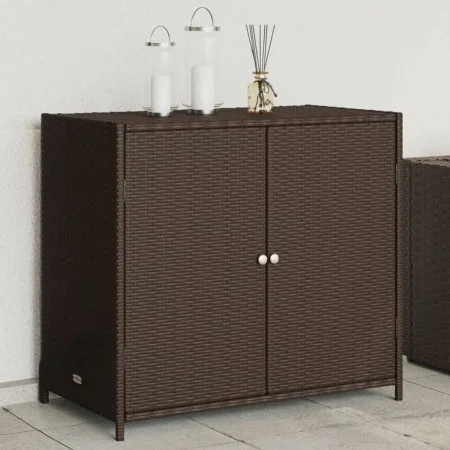 Armario de almacenaje de jardín ratán PE marrón 83x45x76 cm by , Outdoor storage boxes - Ref: Foro24-365544, Price: 119,44 €,...