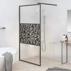 Frosted glass shower screen with black stone design 115x195 cm by , Shower walls and screens - Ref: Foro24-151883, Price: 176...