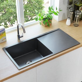 Fregadero de cocina hecho a mano acero inoxidable negro de , Fregaderos - Ref: Foro24-145086, Precio: 182,54 €, Descuento: %