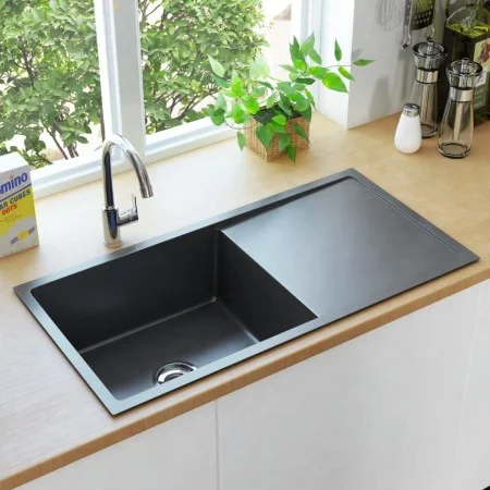 Fregadero de cocina hecho a mano acero inoxidable negro de , Fregaderos - Ref: Foro24-145086, Precio: 179,72 €, Descuento: %