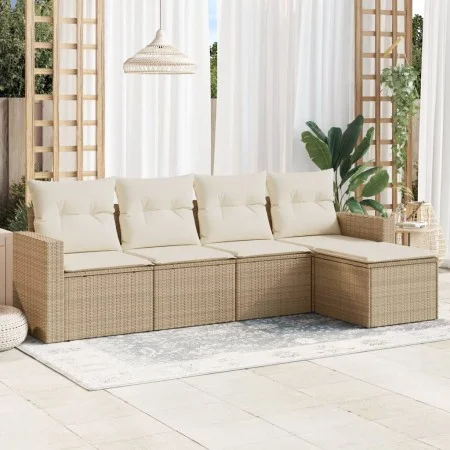 Garden sofa set with cushions 5 pieces beige synthetic rattan by , Garden sets - Ref: Foro24-3218878, Price: 329,18 €, Discou...