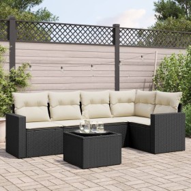 Set muebles de jardín 6 piezas y cojines ratán sintético negro