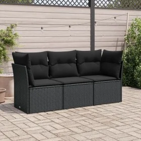 Set de sofás de jardín con cojines 3 pzas ratán sintético negro by , Garden sets - Ref: Foro24-3249044, Price: 211,82 €, Disc...