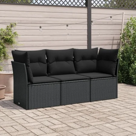 Set de sofás de jardín con cojines 3 pzas ratán sintético negro by , Garden sets - Ref: Foro24-3249044, Price: 211,82 €, Disc...