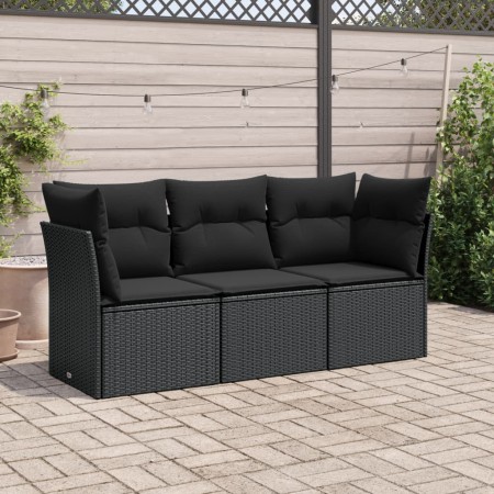 Set de sofás de jardín con cojines 3 pzas ratán sintético negro by , Garden sets - Ref: Foro24-3249044, Price: 223,39 €, Disc...