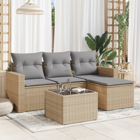 Juego de sofás jardín con cojines 5 pzas ratán sintético beige by , Modular outdoor sofas - Ref: Foro24-3251216, Price: 350,2...