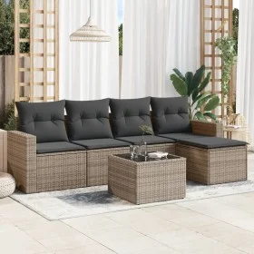 Gartenmöbel-Set, 6-teilig, mit grauen Polstern aus synthetischem Rattan. von , Modulare Sofas für den Außenbereich - Ref: For...