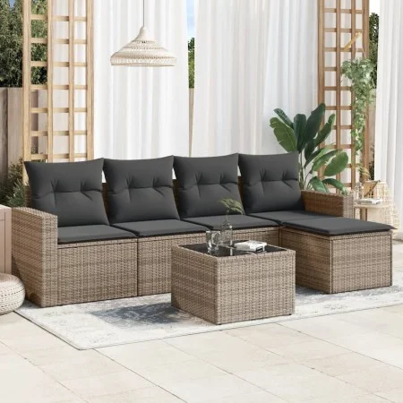 Gartenmöbel-Set, 6-teilig, mit grauen Polstern aus synthetischem Rattan. von , Modulare Sofas für den Außenbereich - Ref: For...